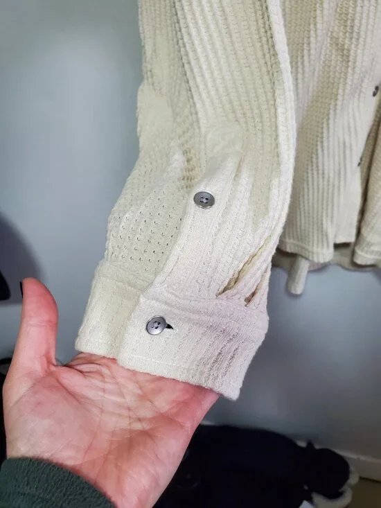 AERIE LumberJane Waffle Shirt Oversized Boxy Button Front Cream Women's Large - Picture 5 of 11